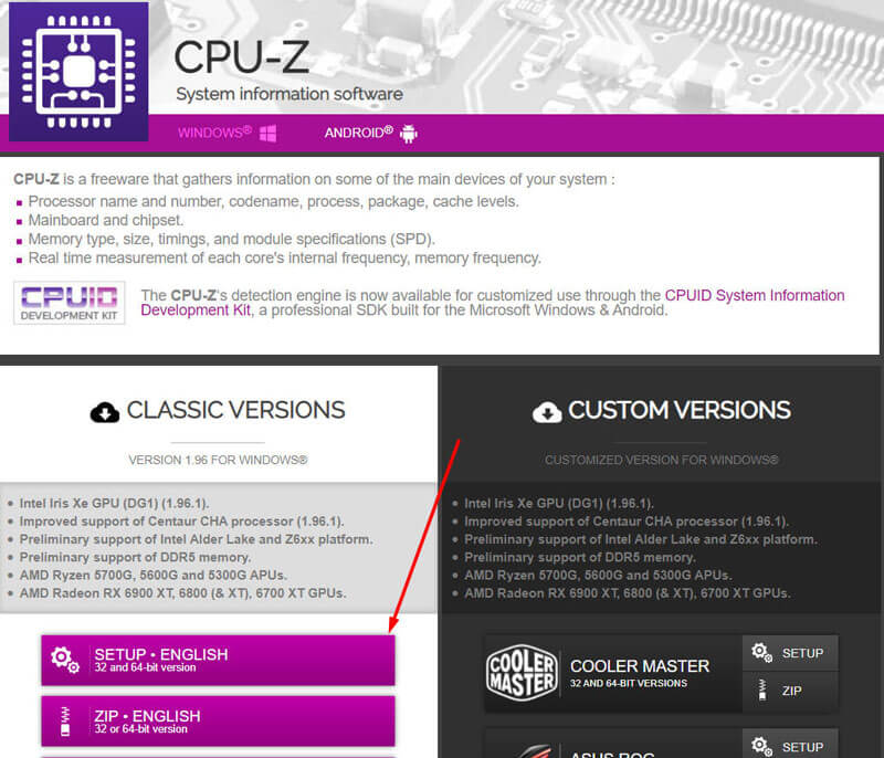 descargar CPU Z del sitio web